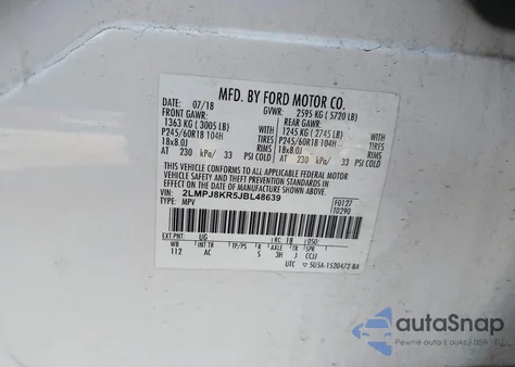 2018 Lincoln Mkx Select z USA, uszkodzony, nr VIN 2LMPJ8KR5JBL48639